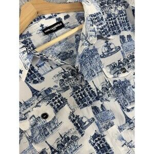 Karl Lagerfeld Women Roll‎ Tab Long Sleeve Paris Shirt Whimiscal White L